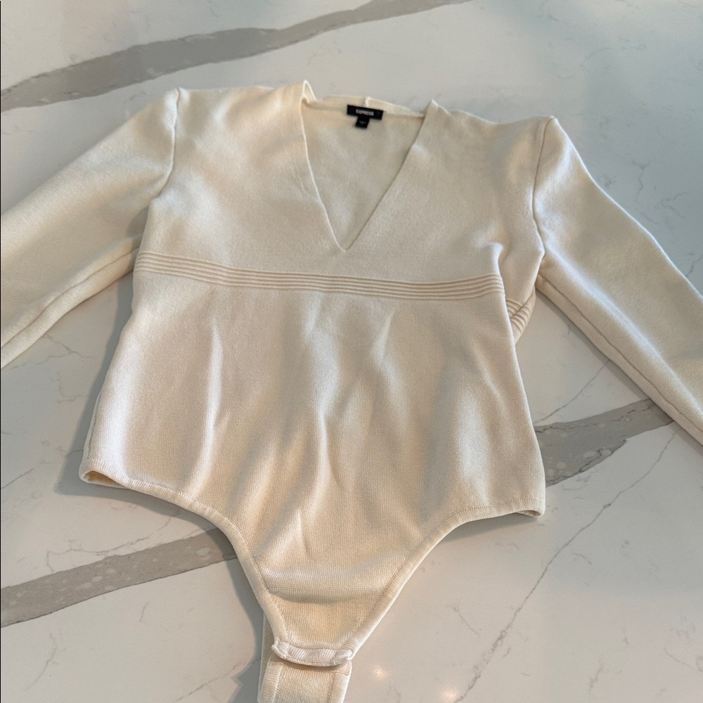 Express Cream V-Neck Bodysuit